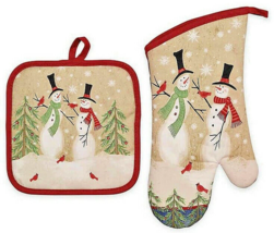 Avanti Christmas Snowmen Cotton 2-Piece Potholder and Oven Mitt Set Holiday - £25.67 GBP