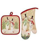 Avanti Christmas Snowmen Cotton 2-Piece Potholder and Oven Mitt Set Holiday - $33.29