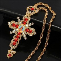 Pectoral Cross Pendant Necklace Orthodox Crucifix Red Rhinestone Colgante Cruz - £31.90 GBP