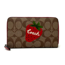 Coach Medium Id Zip Wallet Signature Canvas Wild Strawberry Khaki Red CH529 - £194.43 GBP