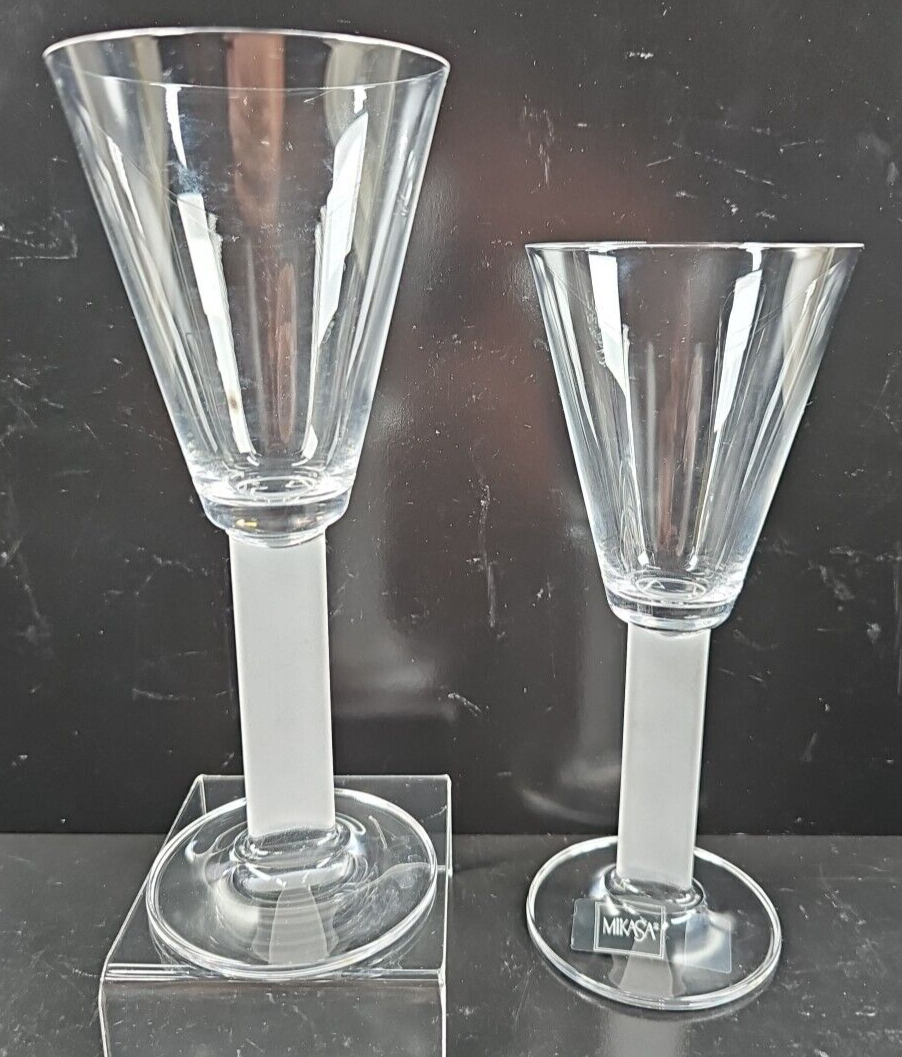 2 Mikasa Free Spirit Frost Wine Glasses Set Crystal Clear Flat Stemware ... - $33.63