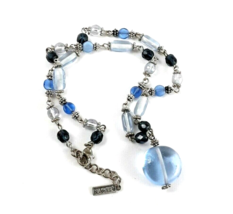 Vintage NAPIER Blue Beaded Single Strand Silver Tone Necklace - £14.05 GBP