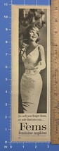 Vintage Print Ad Fems Feminine Napkins Woman in Formal White Dress 3&quot; x 11&quot; 60s - $8.81