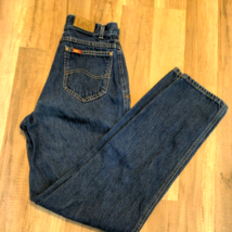 Vtg 90s Lee Medium Blue Jeans 11 High Waist Flat Front Tapered Leg Made in USA - £19.14 GBP