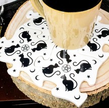 Ebros Wicca Black Cat Pentagram Star Moons Cork Backed Ceramic Coaster Set Of 4 - £21.70 GBP