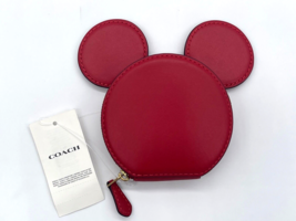COACH X Disney Parks Mickey Mouse Red Leather Coin Purse Ears Case C8581 Zip NWT - £59.15 GBP