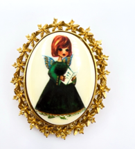 Vintage Gold Tone Angel Girl Oval Brooch Pin - $15.84