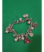 Vintage Silver Tone Charm Bracelet Pink Enamel Charms Handbag Butterfly ... - $25.12 CAD