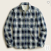 New J Crew Men Navy Plaid Waffle Lined Long Sleeve Button Front Harbor S... - £35.02 GBP