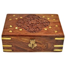 Beautiful Wooden Jewellery Box Jewel Organizer Carvings Gift For Women 6x4 Inch - £18.26 GBP