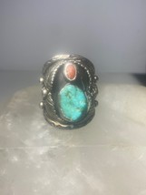 Turquoise coral Ring Navajo sterling silver women men   Size 9.25 - £148.74 GBP