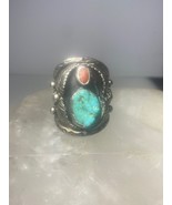 Turquoise coral Ring Navajo sterling silver women men   Size 9.25 - $254.55 CAD