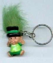 Leprechaun Troll Keychain Lucky Charm Gnome Funky Jewelry Dk Grn - £5.60 GBP