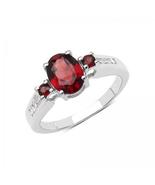 6 Diamonds with red garnets sterling silver designer women&#39;s ring - £157.70 GBP