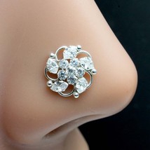 Style Indien Véritable 925 Argent Massif Blanc Zircone Clouté Nez Bague Push Pin - £10.84 GBP