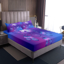 Dreamcatcher Fitted Sheet Boho Mandala Bedding Purple Dream Catcher Bed Sheet s6 - £24.18 GBP+