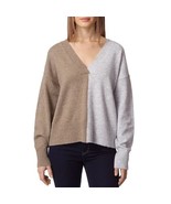 Theo &amp; Spence V-neck Tan Gray Colorblock Soft Sweater Oversized Womens S... - $13.98