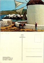 Greece Cyclades Aegean Sea Island of Mykonos Wind Mill Donkey VTG Postcard - £7.42 GBP