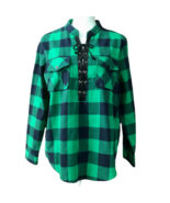 Womens Plaid Check Lace-up Front Top Sz M Long Sleeve Loose Shirt Blouse... - $32.36