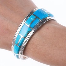 6 5/8&quot; Retro Southwestern sterling and turquoise channel inlay bracelet - £340.48 GBP