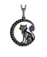 Silver Disney Treasures Hocus Pocus Binx Amethyst &amp; Black Diamond Cat Ne... - $110.00