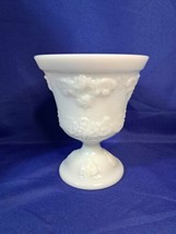 E. O. Brody White Milk Glass Pedestal Vase Cleveland Ohio USA Mid Century  - $17.75