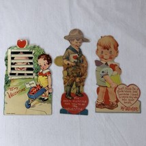 Vtg 1940s Valentine Cards Lot (3) Boys Moving Mechanical Boy Scout Book Worm Pig - £56.17 GBP