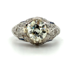 Art Deco Platinum 1.31ct Diamond Ring w/Lab-Created Sapphires GIA Report #J5928 - £6,846.67 GBP
