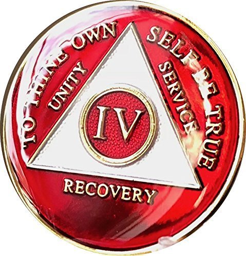 4 Year AA Medallion Metallic Red Tri-Plate Gold Plated Chip IV
