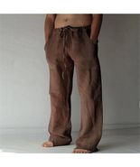 Brown Mens Linen Trousers Cotton Harem Casual Yoga Pants - £16.89 GBP