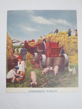 Antique Art Print Threshing Wheat Harvest Machine Girls Sailor Suits Pigs Farmer - £23.59 GBP