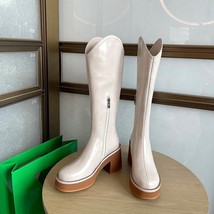 Zing pot cow split leather retro round toe platform boots high heels zip lazy style big thumb200