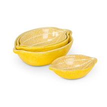 Lemon Shaped Nesting Serving Bowls Set of 4 Small Yellow Ceramic Citrus Pattern image 2