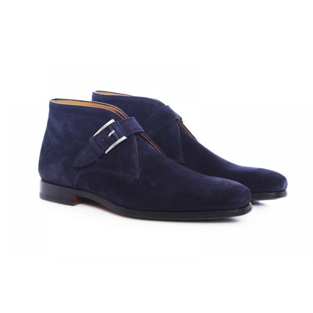 NEW Handmade New Men Navy Blue Designer boot, Men Monk Strap Chukka Suede Dress