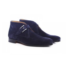 NEW Handmade New Men Navy Blue Designer boot, Men Monk Strap Chukka Suede Dress  - £120.50 GBP
