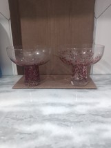 Two Pier 1 Mouth Blown Clear Glass Red Splatter Stubby Margarita Glasses Barware - £15.82 GBP