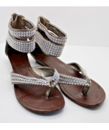 SM New York Womens Flat Thong Zip Heel Zirconia Sandals Bling SZ 6.5 #72641 - $9.49