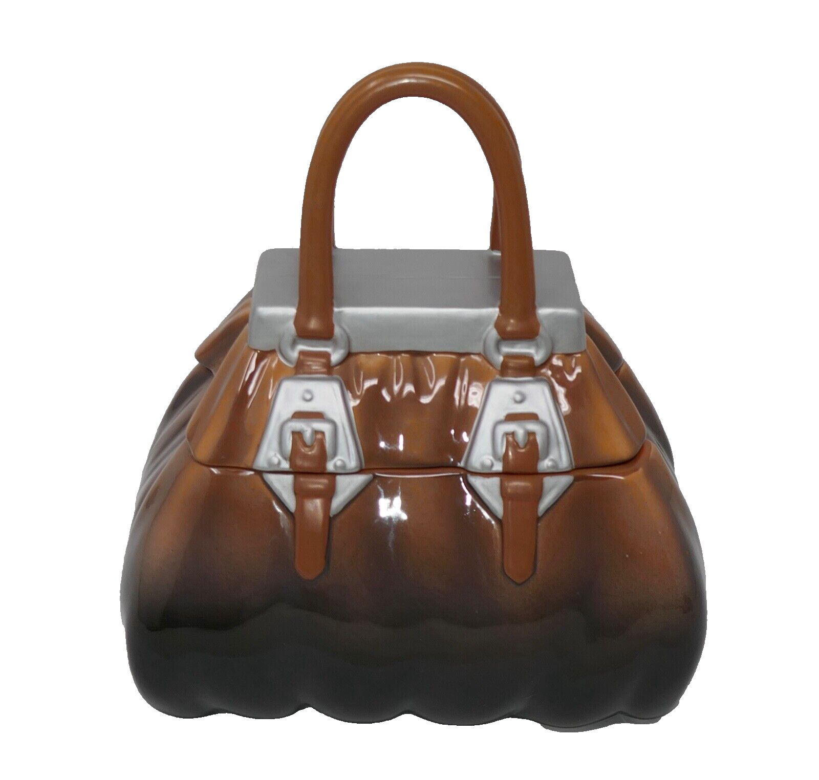 David&#39;s Cookies Brown Ceramic Purse Shaped Cookie Jar - $29.69