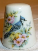 CHARMING PORCELAIN THIMBLE HANDPAINTED BLUE JAY BIRD - $76.02 MXN