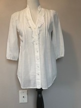 EUC Odille White Sheer Cotton V Neck Pintucked Shirt SZ 0 - £43.89 GBP