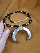 (v620-2) WHITE Paua shell Mosaic circle pendant 22&quot; black Onyx beaded Necklace - £63.37 GBP
