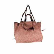 Women&#39;s Large Pink Faux Leather Handbag Braided Straps Side Zipper Embel... - £18.90 GBP