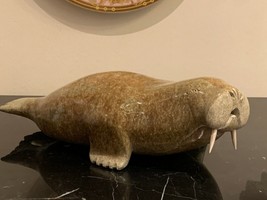 Inuit Eskimo Large Signed Shorty Killiktee Carved Stone Walrus Sculpture - $891.00