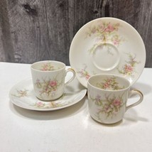 Pair Theodore Haviland Limoges France Pink Roses Demitasse Cups Saucers - £29.90 GBP