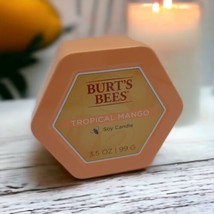 Burt&#39;s Bees Tropical Mango Soy Candle 3.5 oz tin double wick discontinued - £13.44 GBP