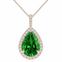 ANGARA Lab-Grown Emerald Pendant with Diamond Halo in 14K Gold (14x10mm,6.6 Ct) - £2,715.21 GBP