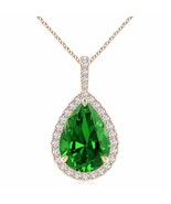 ANGARA Lab-Grown Emerald Pendant with Diamond Halo in 14K Gold (14x10mm,... - £2,707.03 GBP