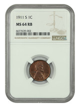 1911-S 1C NGC MS64RB - £641.78 GBP