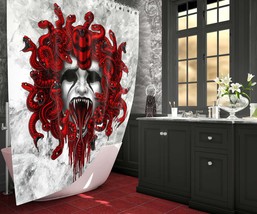 White Goth Wailing Medusa Shower Curtain, Blood Red Snakes, Vampire Home Decor - £57.64 GBP