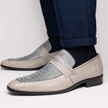 Fangio Men's Dress Shoes Penny Loafer Ostrich Leg Quill Gray image 6